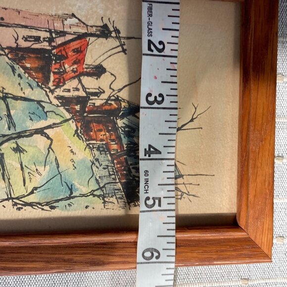 Set Of 2 Paintings Quebec Scene Small Mini Artwork Aged Patina Cottage Signed - Picture 14 of 14